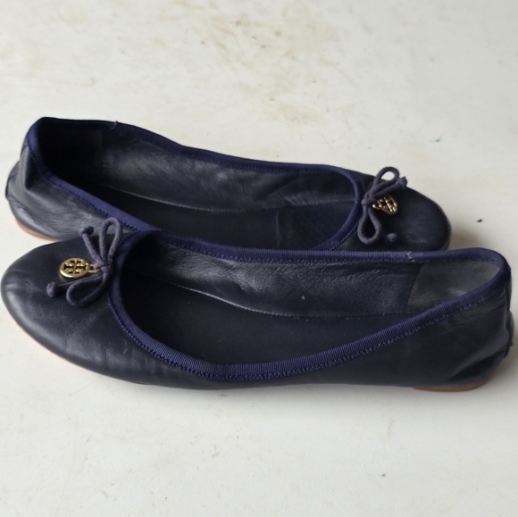 Tory Burch Chelsea Ballet Flats 8M Blue Women Bow Medallion Logo - Picture 11 of 14